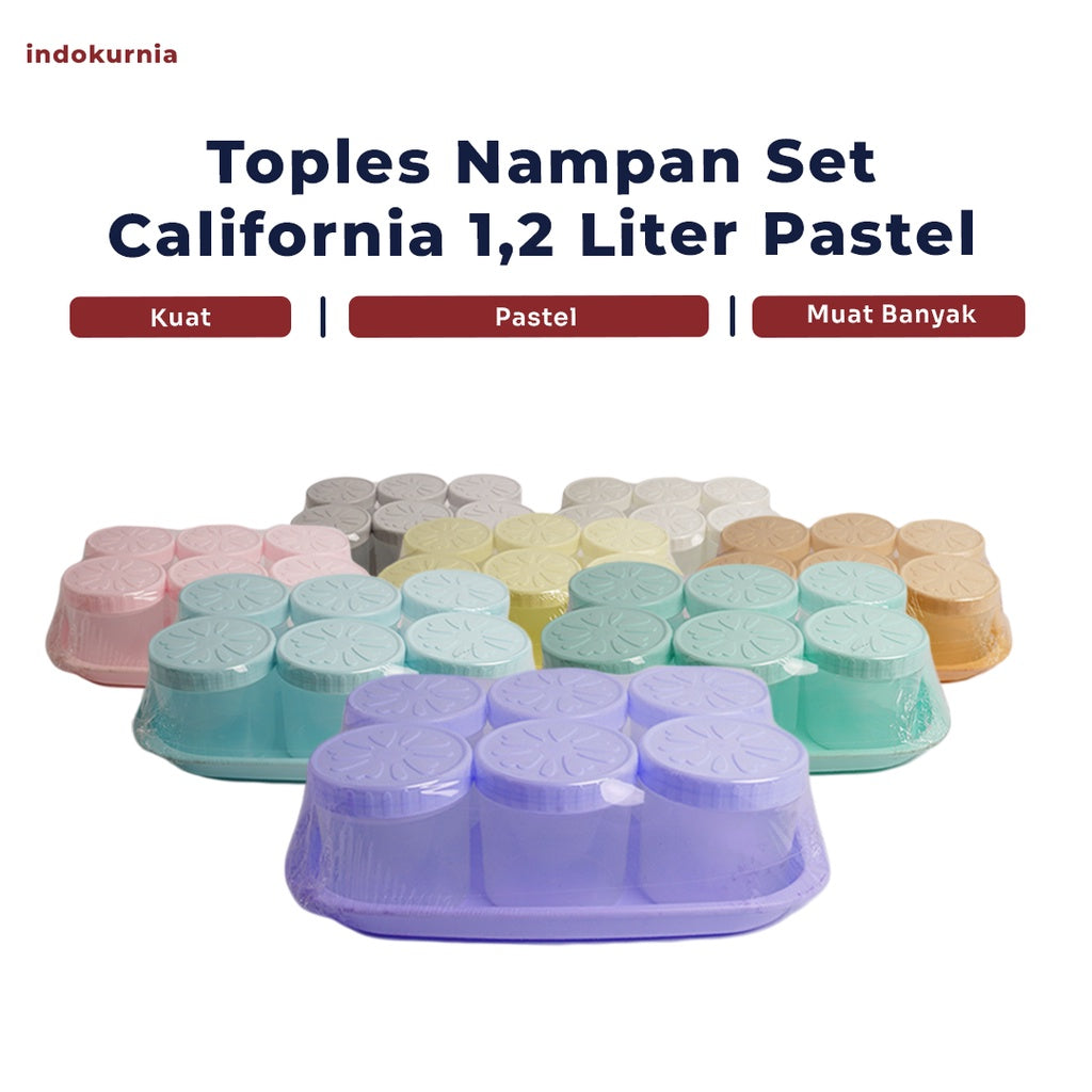 Indokurnia Toples Nampan Set California 1.2 Liter Pastel