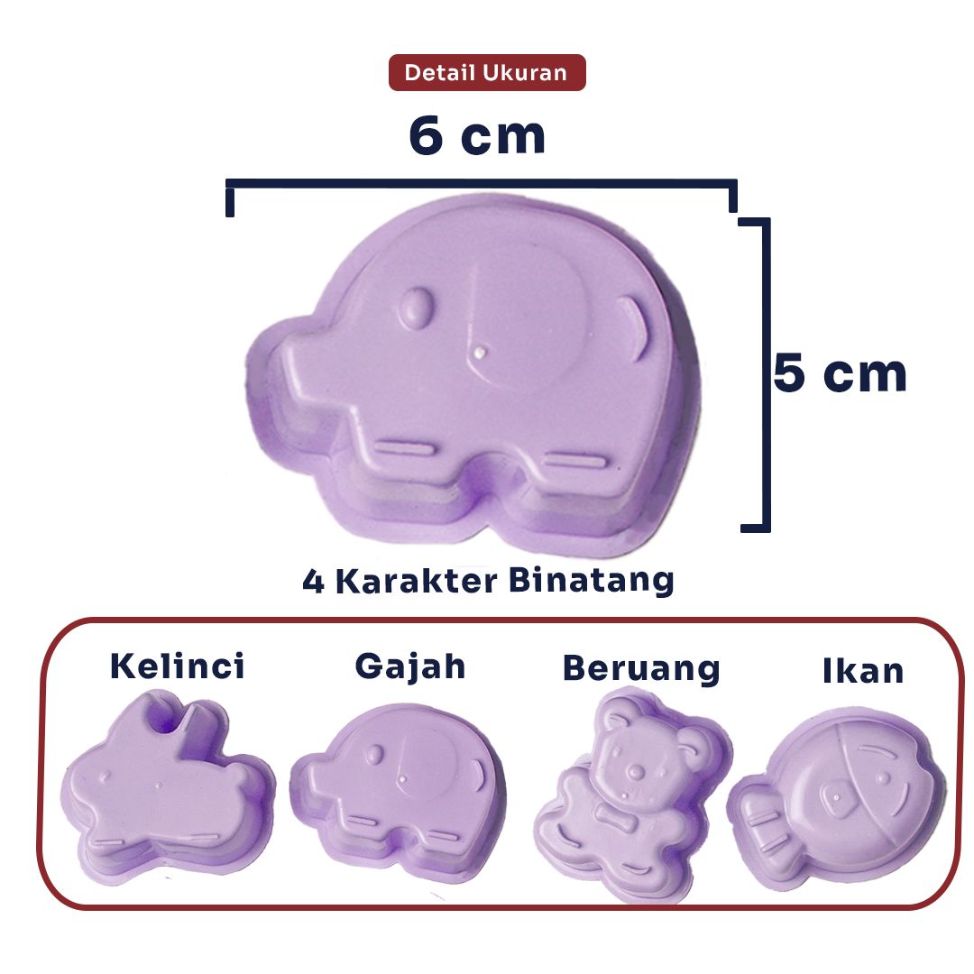 Indokurnia 4pcs Cetakan Agar Karakter Binatang Set Pastel